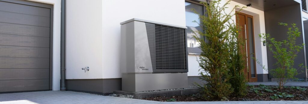 Modern Greenville home with an outdoor heat pump unit